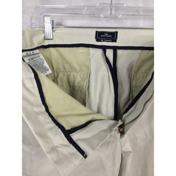 Men's Dockers Flat Front Light Khaki Size 34 x 34 Slim Fit - Picture 3 of 9